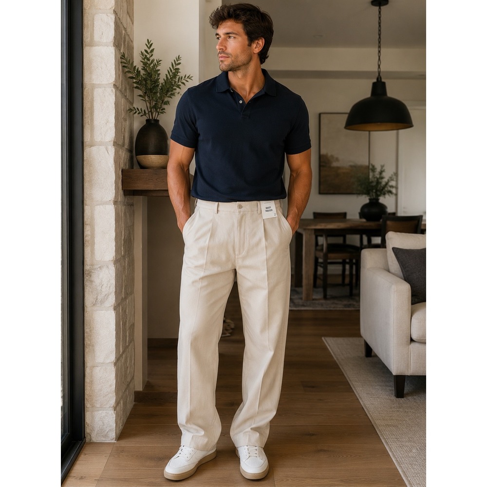 Abercrombie & Fitch Mens Baggy Trouser Pleated Wide Leg Khaki Tan 38x30 NWT